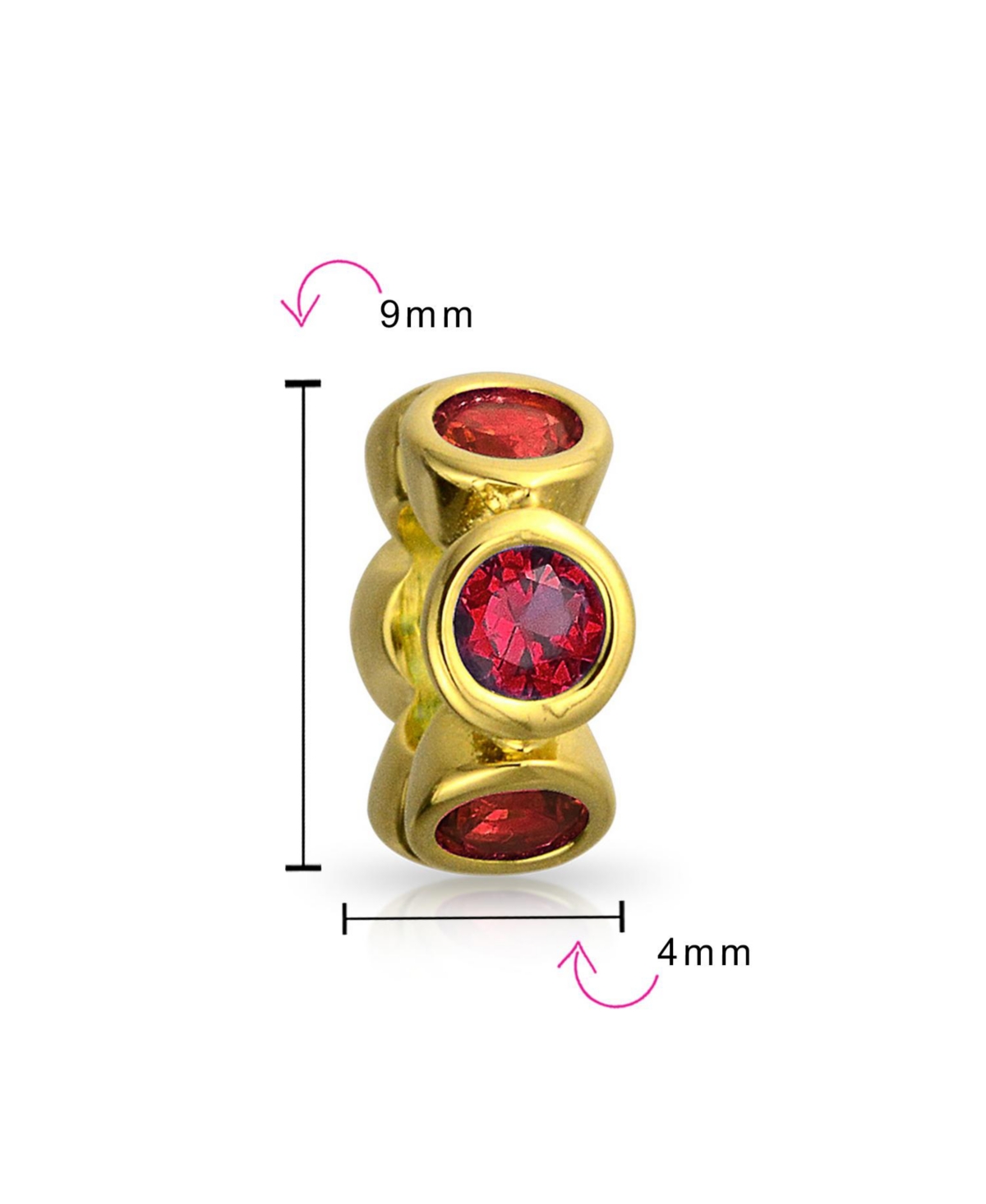 Bling JewelryImitation Ruby CzSpacer Charm Bead Gold .925Sterling Silver - Red