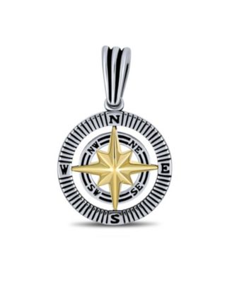 Viking Disc Medallion Black Gold Plated Compass Pendant Necklace Sterling Silver Chain