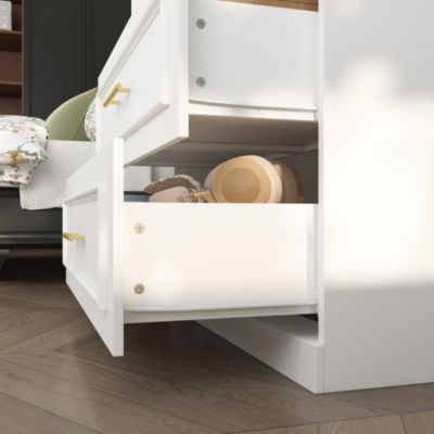 White 2-door 3-drawer wardrobe with tempered glass, bedroom Armoire, wooden Closet