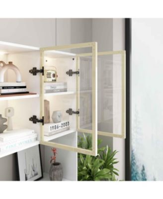 30-Shelf White Wood Standard Bookcase With Doors,LED Lights,Drawers