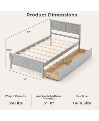 Wooden Bed Frame w/ 2 Storage Drawers & Under-bed Storage Gray