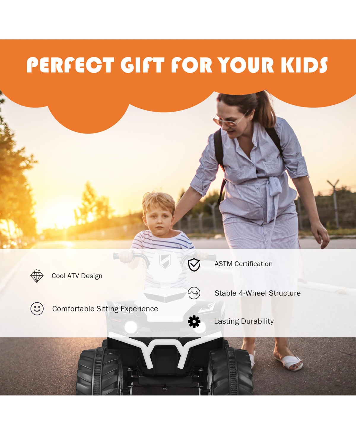Costway 12V Kids 4-Wheeler Atv Quad Ride On Car w/ Led Lights Music Usb