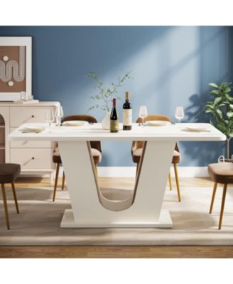 Modern Dining Table for 4-6, 55-Inch Rectangular Kitchen Table with U-Shaped Base, Wood Dinner Table