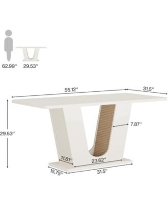 Modern Dining Table for 4-6, 55-Inch Rectangular Kitchen Table with U-Shaped Base, Wood Dinner Table