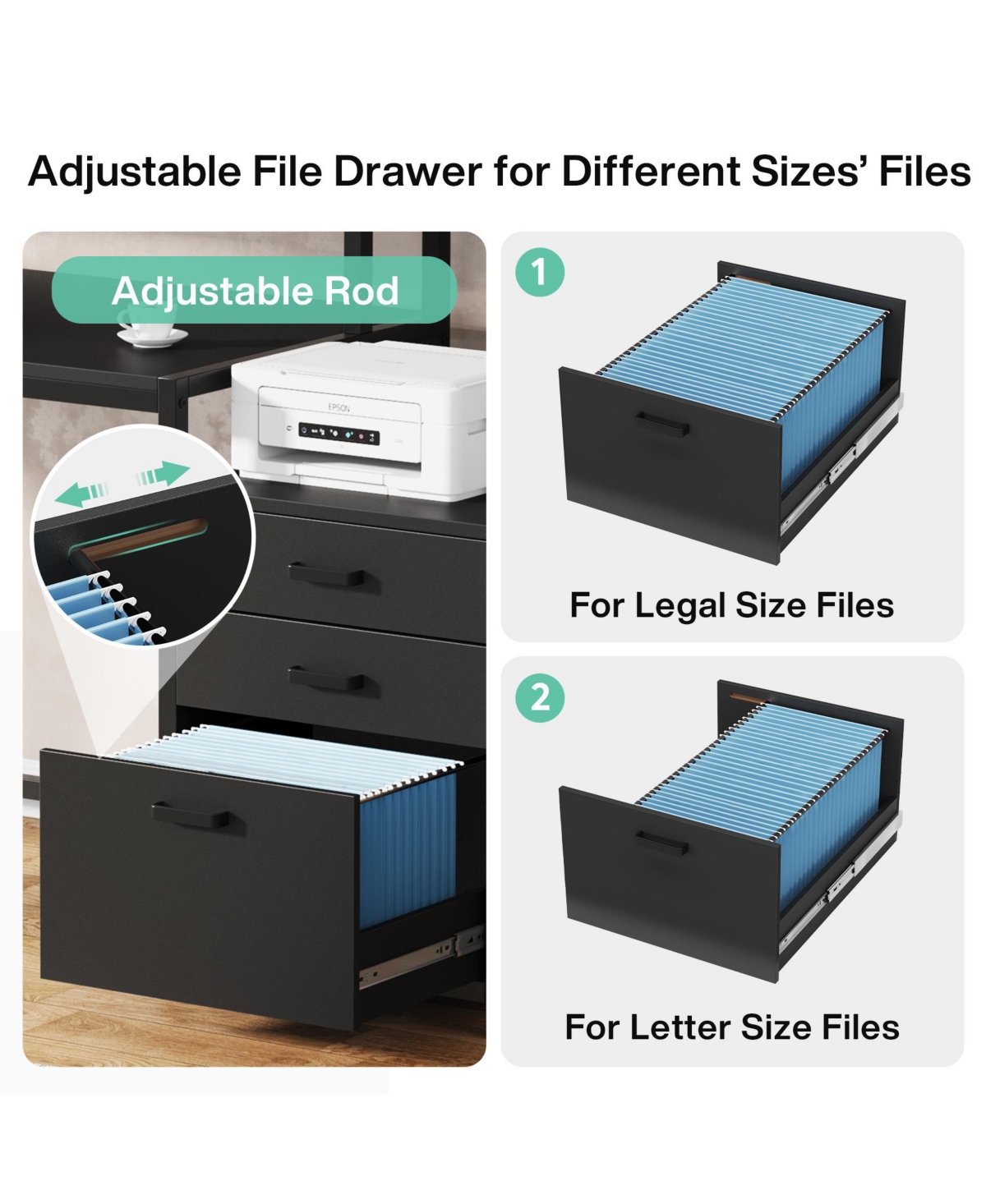 Tribesigns Computer Desk with File Drawer Cabinet, Ergonomic Office Desk with Monitor Stand, Computer Table with Printer Space, Wood Pc Table