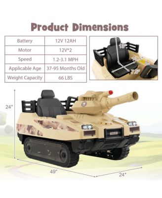 Electric Kids Ride On Tank with Rubber Tracks Rotatable Turret & Working Cannon