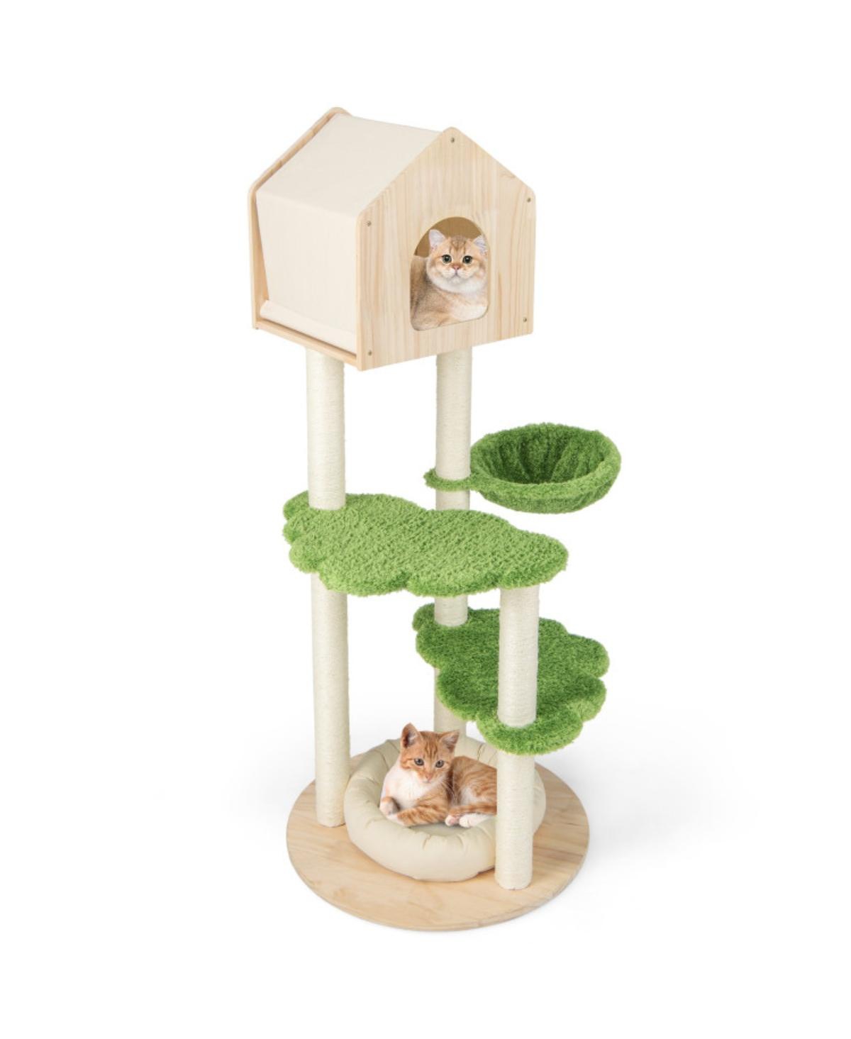 Slickblue 5-Story Cat Tree – Cat Villa with Multiple Levels and Perches for Play and Rest - Beige