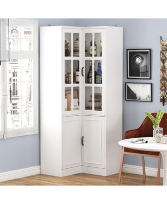 5-Shelf White Wood Corner Standard Bookcase with Adjustable Shelves