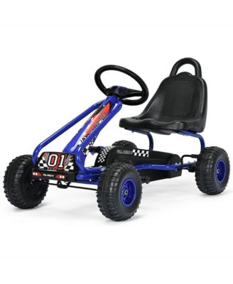Kids Pedal Go Kart 4 Wheel Ride On Toys w/ Adjustable Seat and Handbrake Blue