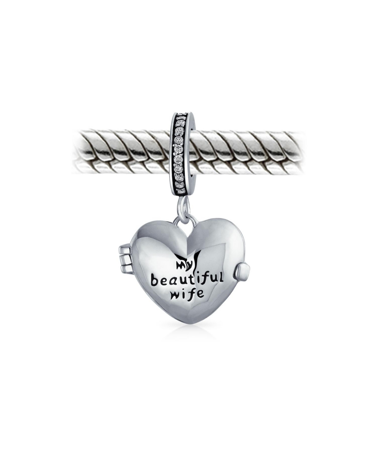 Bling Jewelry My Beautiful Wife Words Heart Locket Charm Bead .925 Sterling- Silver
