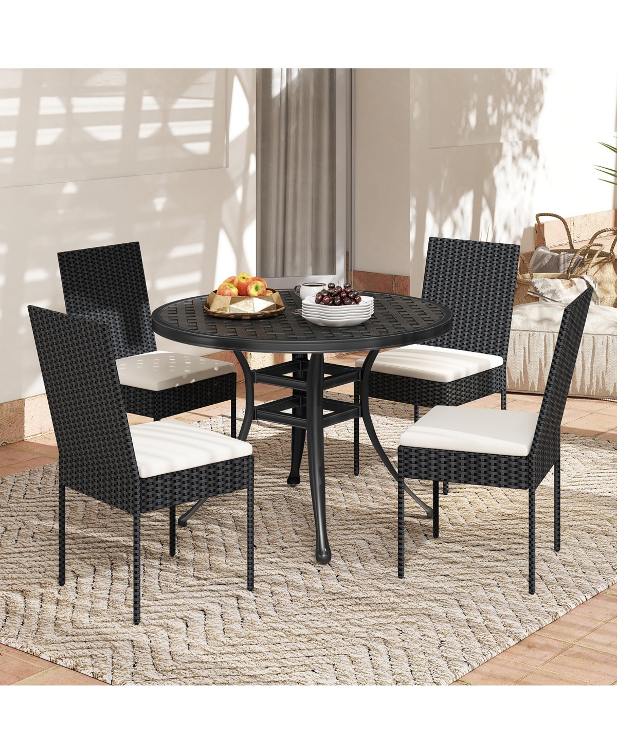Gymax Pe Wicker Patio Chairs Set of 2 Outdoor Dining Chairs w/ Cushions Off- White