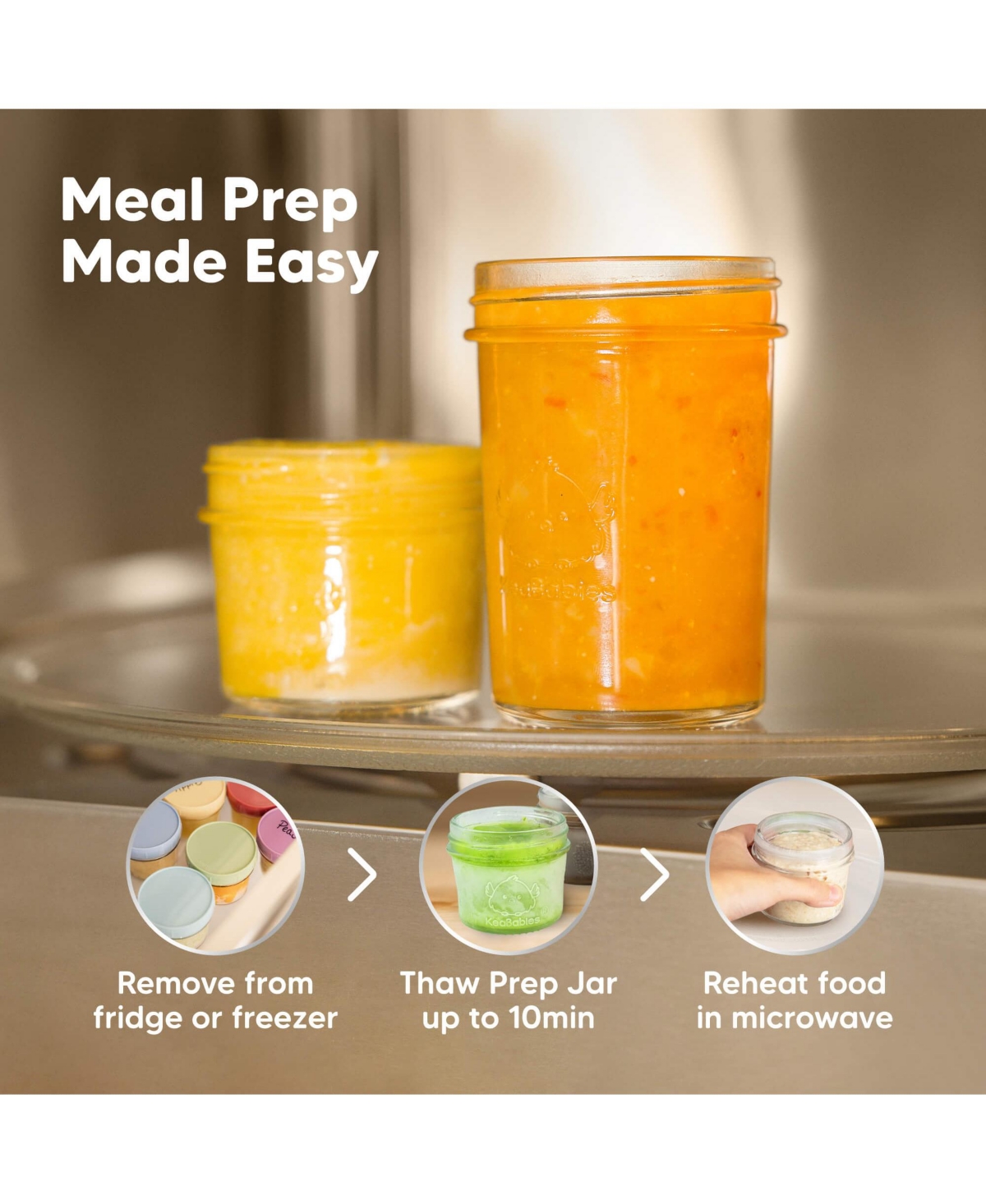 KeaBabies 4pk Prep Baby Food Storage Containers, Leak-Proof, Bpa Free Glass Baby Food Jars for Feeding