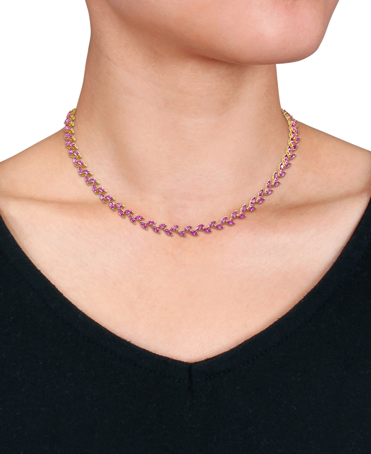 Macy's Lab-created Pink Sapphire Marquise Vine 17" Collar Necklace (29 Ct. T.w.) In Gold