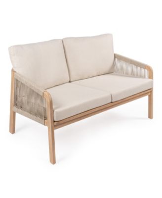 Arwen Modern Bohemian Roped Acacia Wood Outdoor Loveseat with Cushions