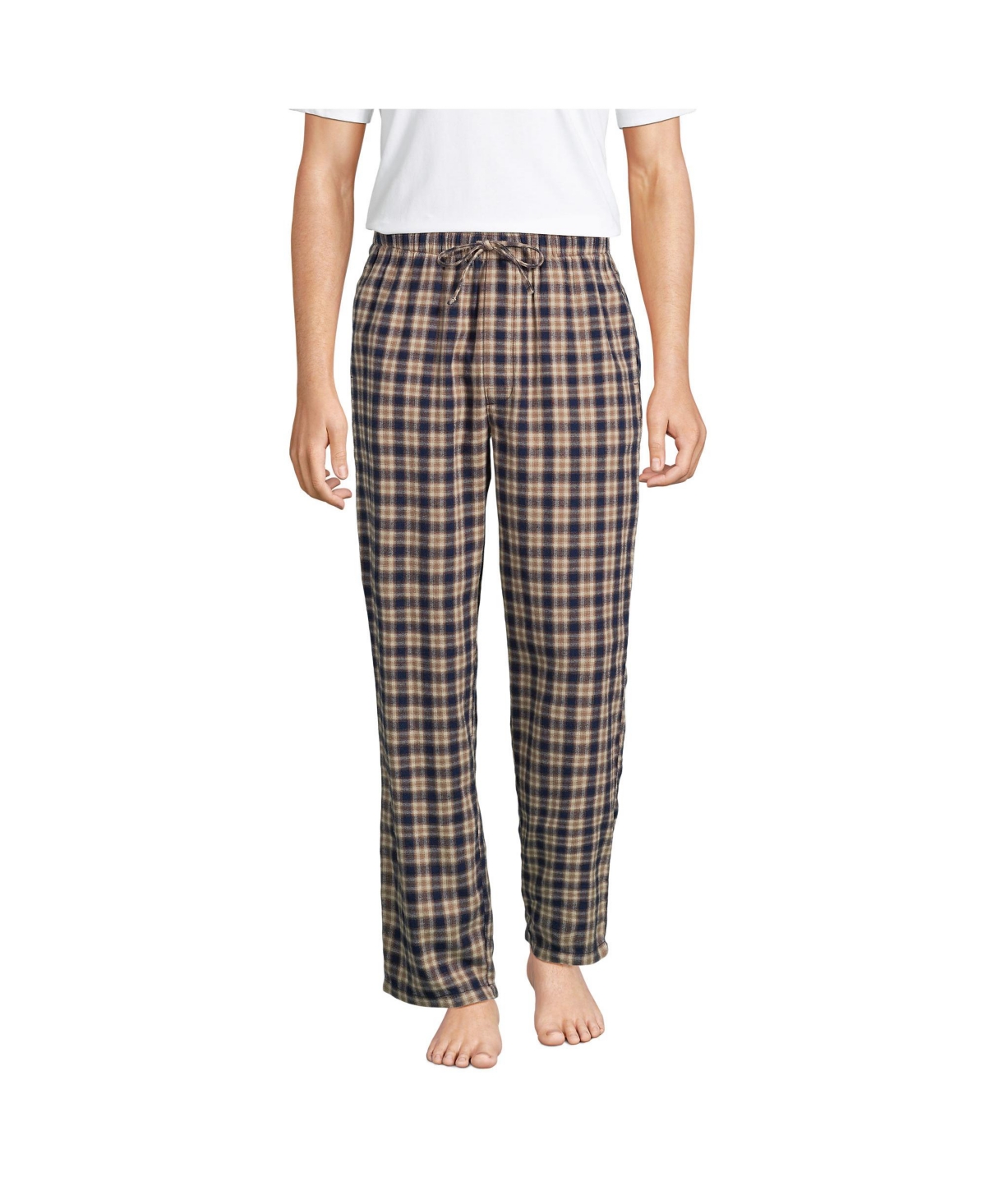Lands' End Big & Tall Flannel Pajama Pants - Radiant navy/khaki plaid