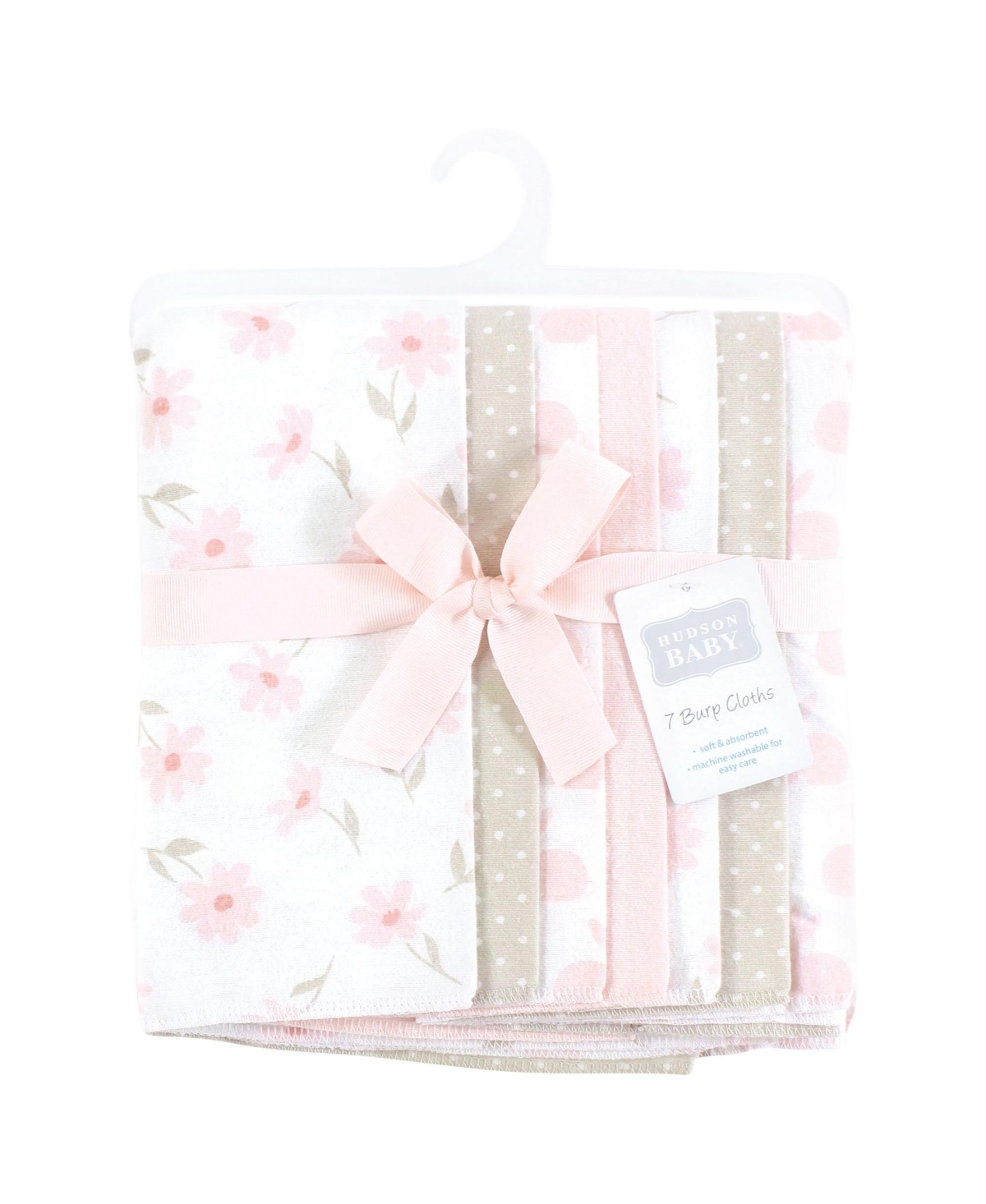 Hudson Baby Infant Girl Flannel Burp Cloth 7pk, One Size - Pink honey bunny