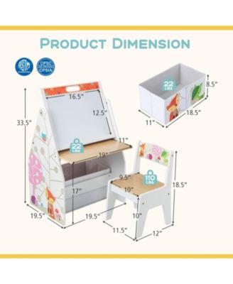 3 in 1 Kids Easel and Play Station Convertible with Chair and Storage Bins