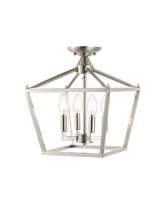 Plains 4-Light Modern Farmhouse Metal Open-Frame Pagoda LED Semi Flush Mount Mini Lantern