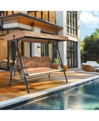 Outdoor Metal Patio Swing with Canopy and Cushions