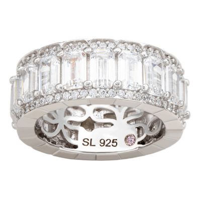 Suzy Levian Sterling Silver Cubic Zirconia Emerald Cut Eternity Band