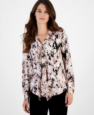 Women's Mixed-Media Long-Sleeve Blouse 