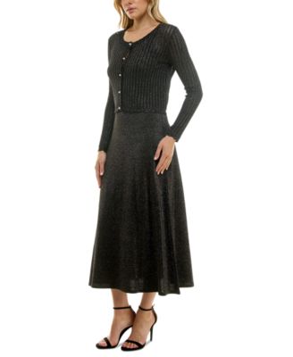 Taylor - Women's Metallic Cardigan & Sleeveless Midi Dress Set