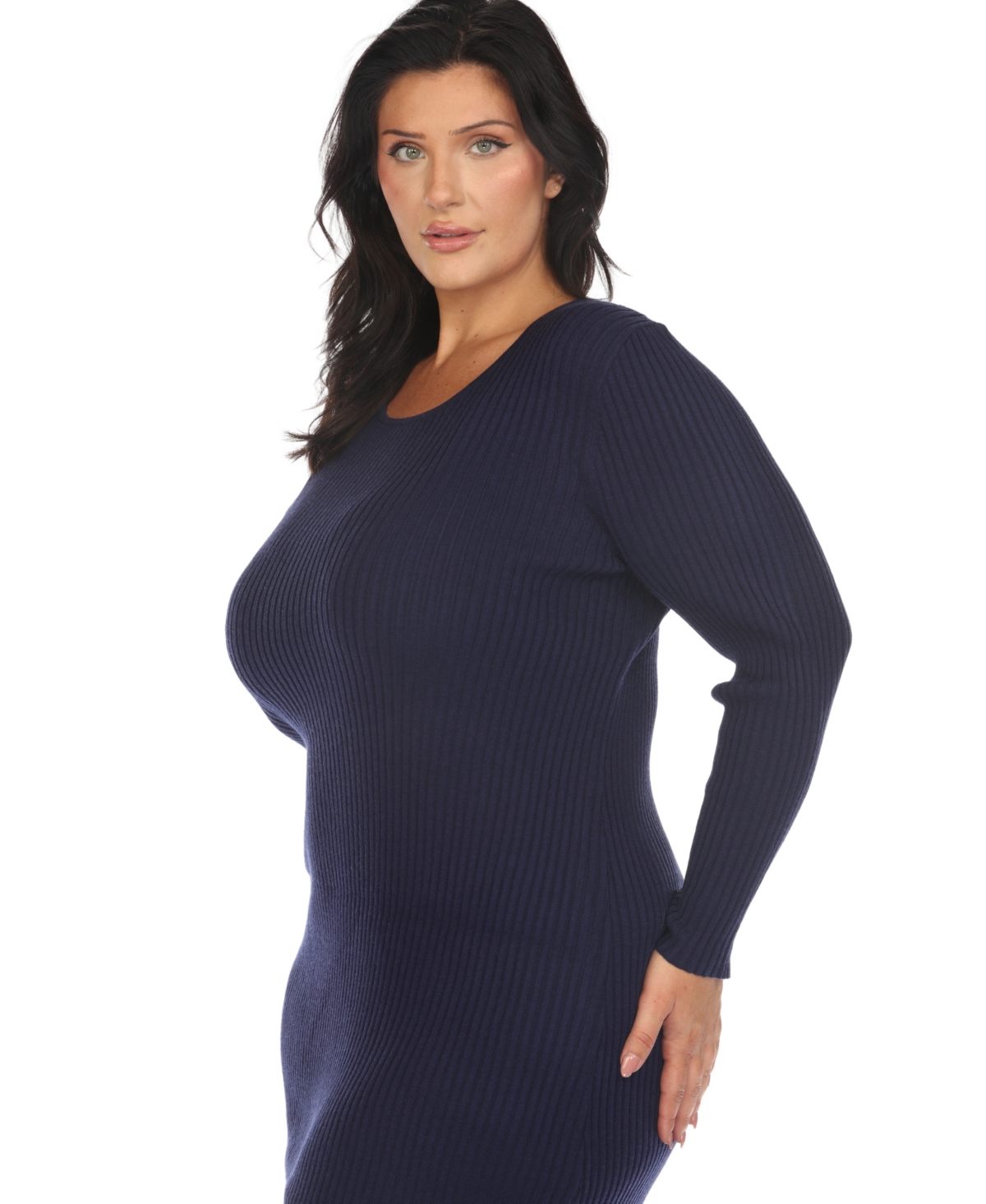 White Mark Plus Size Rib Midi Sweater Dress In Navy