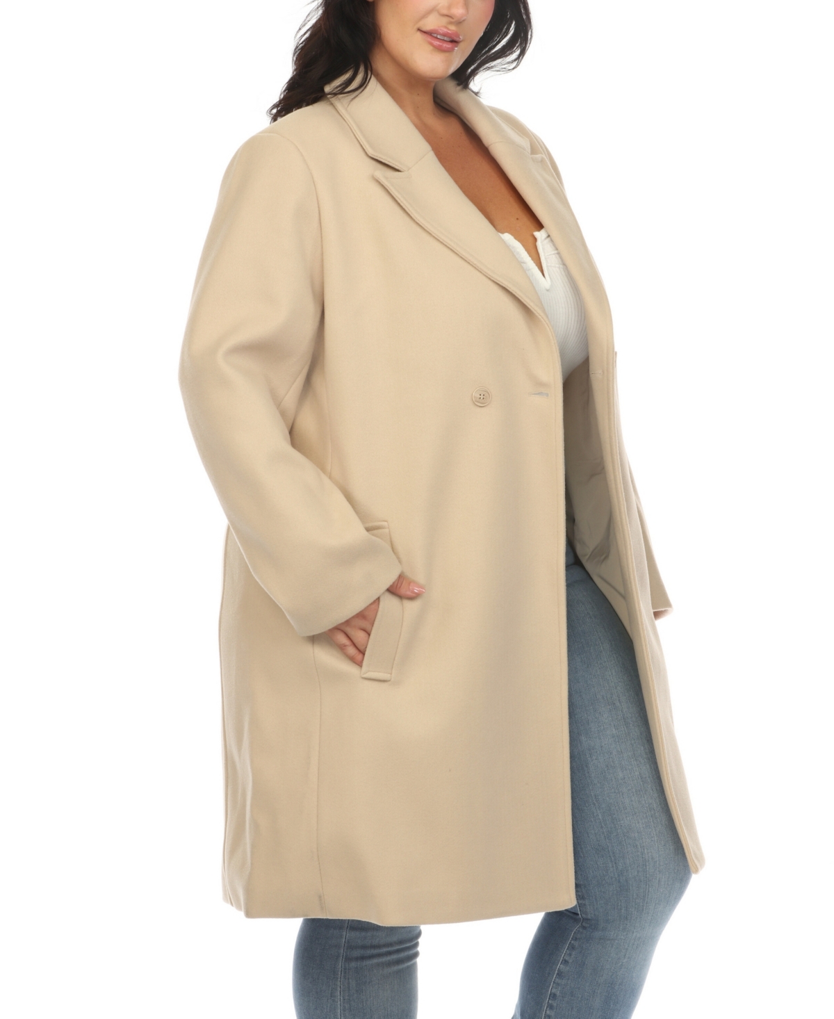 White Mark Plus Size Classic Walker Coat In Beige
