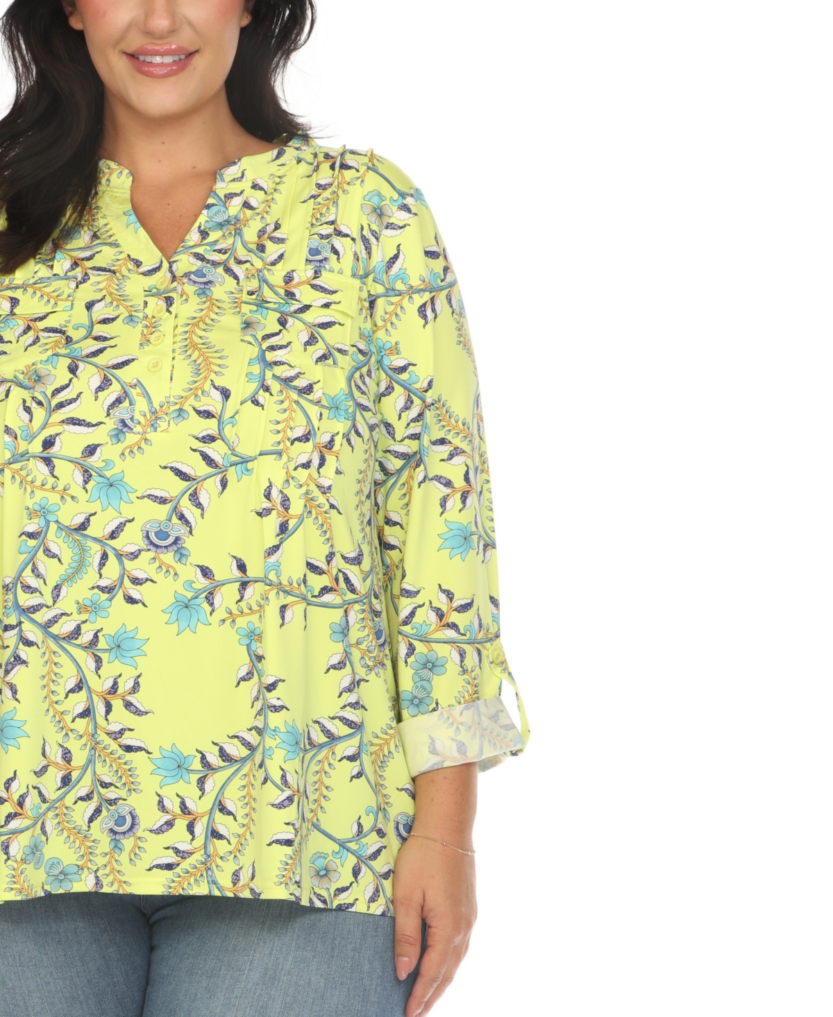WHITE MARK PLUS SIZE PAISLEY BUTTON FRONT TUNIC TOP 