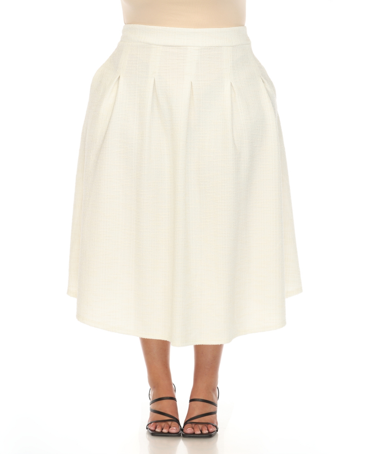 White Mark Plus Size Flared Tweed Skirt In White
