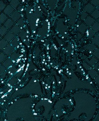 Betsy & Adam Plus Size Sequined Long-Sleeve Sheath Gown