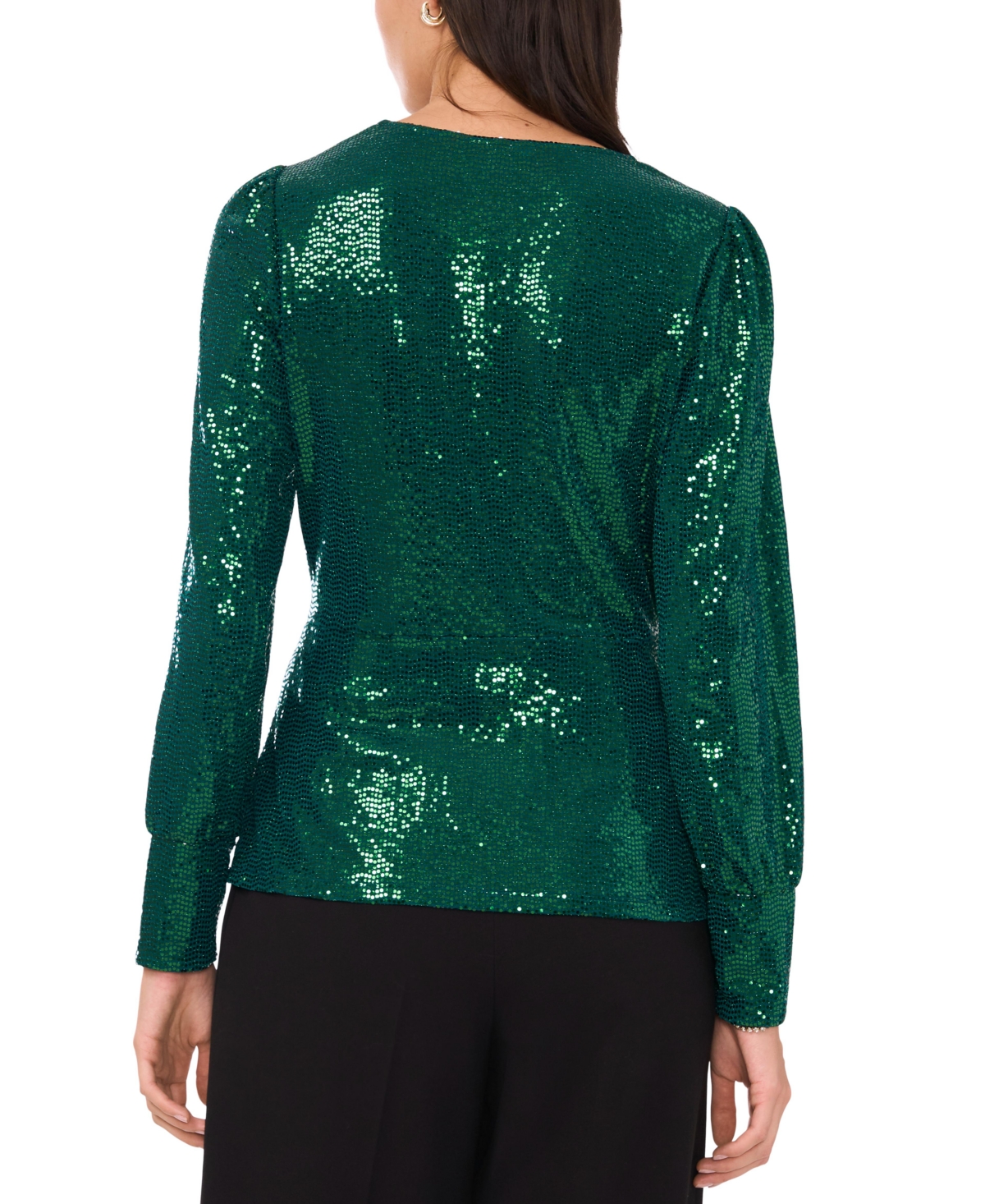 Vince Camuto Women's Sequined Faux-wrap Long-sleeve Top In Arresting Emerald