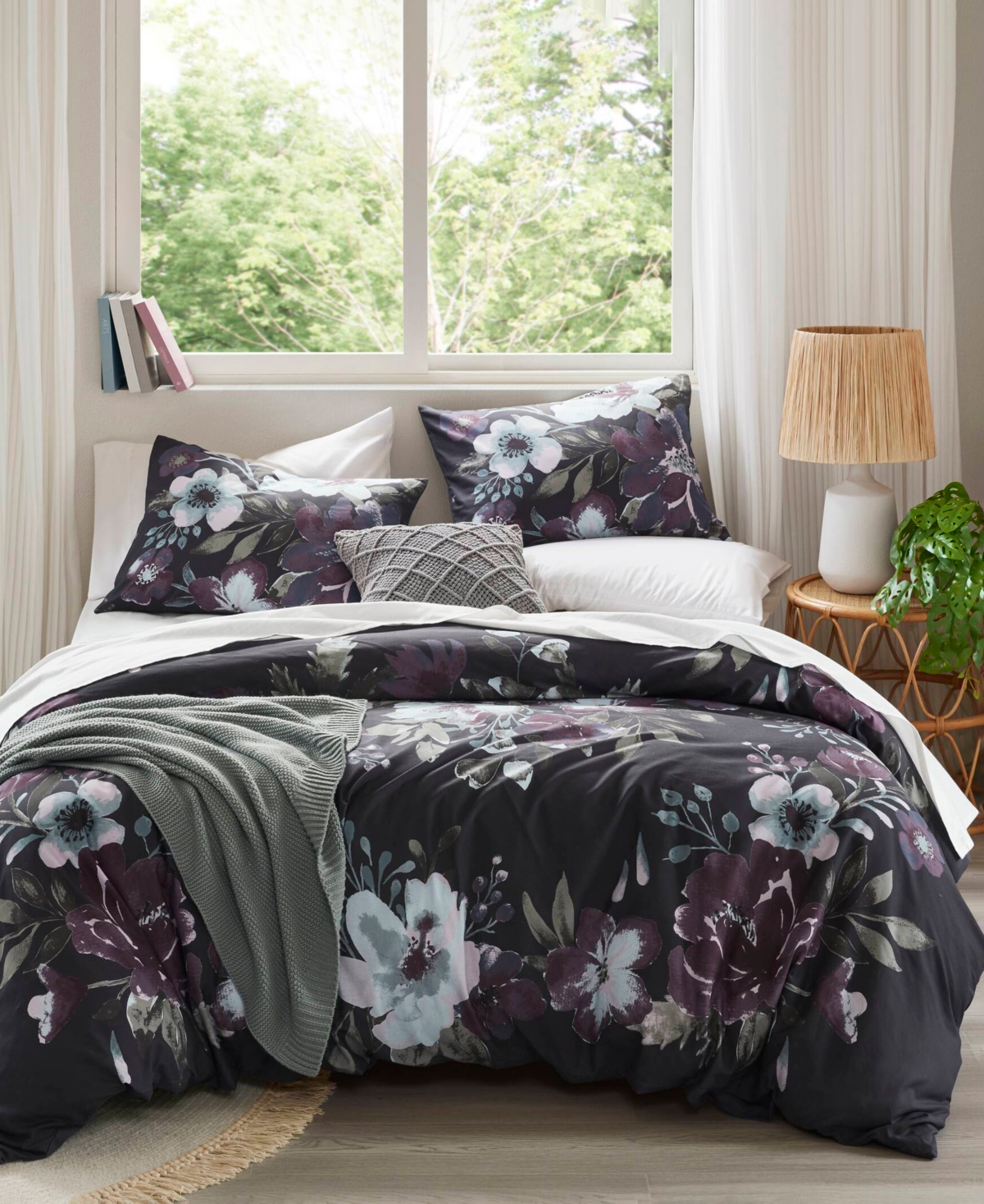 Madison Park Jolene Floral 3-pc. Duvet Cover Set, Full/queen In Dark Grey,plum