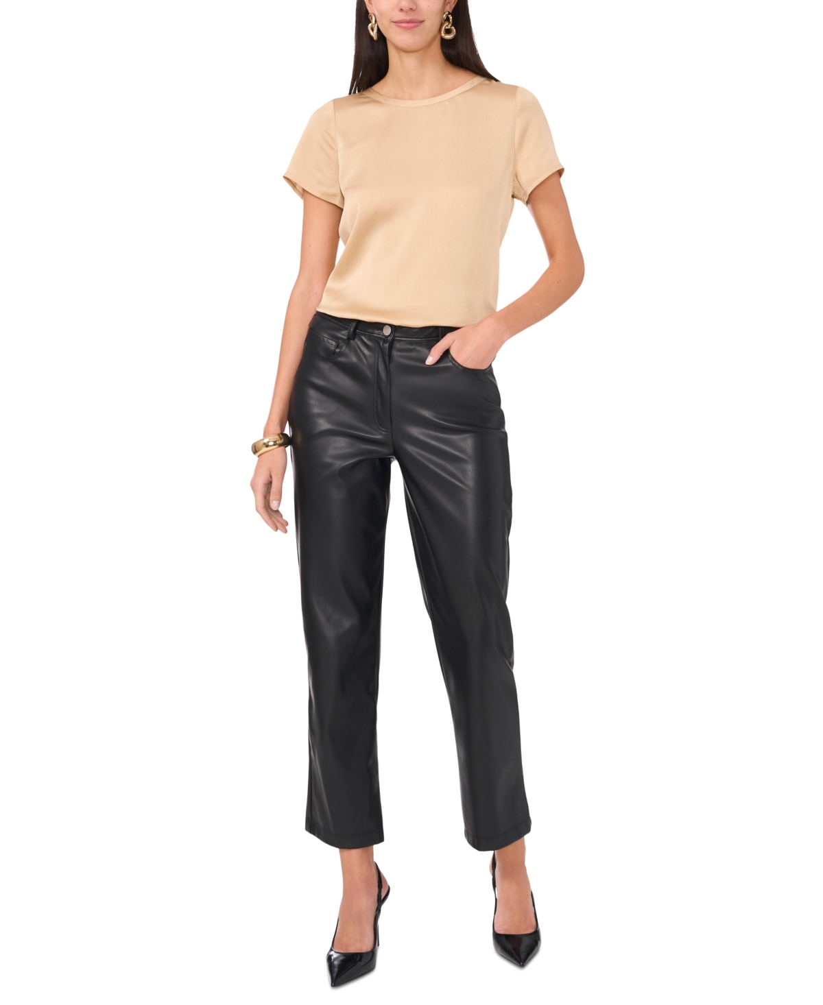 Vince Camuto Women's Satin Keyhole-Back Short-Sleeve Top