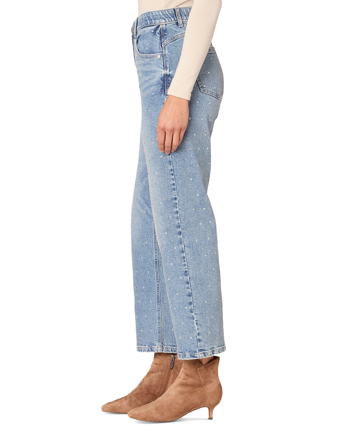Democracy Petite Rhinestone Cropped High-Rise Boyfriend Jeans