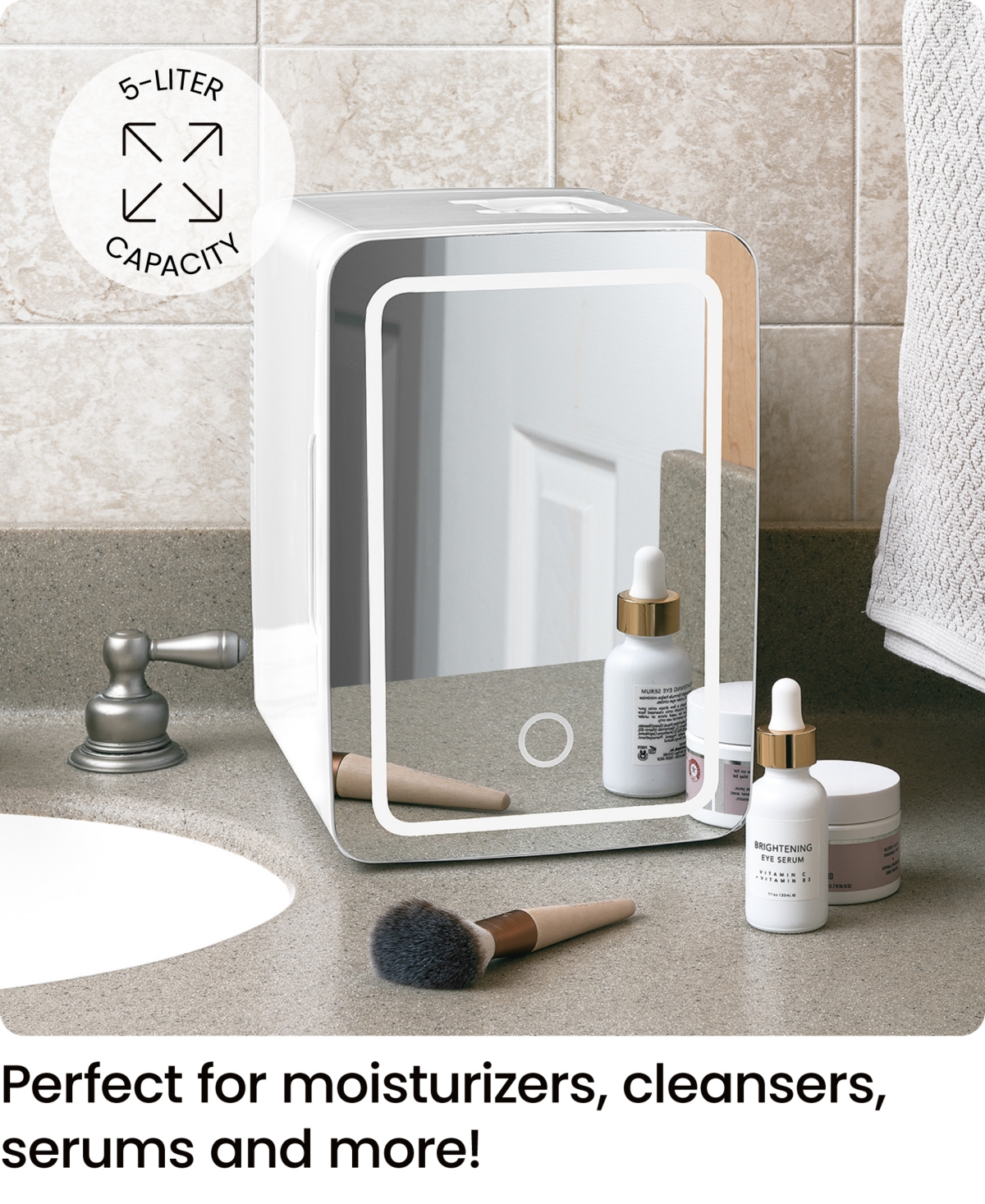 Chefman Portable Mirrored Beauty Fridge with Led Lighting
