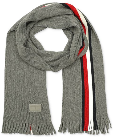 Мужской шарф Tommy Hilfiger Global Stripe Raschel, цвет: Средний серый