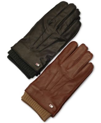 Tommy Hilfiger Men's Double Layer Cuff Leather Gloves - Macy's