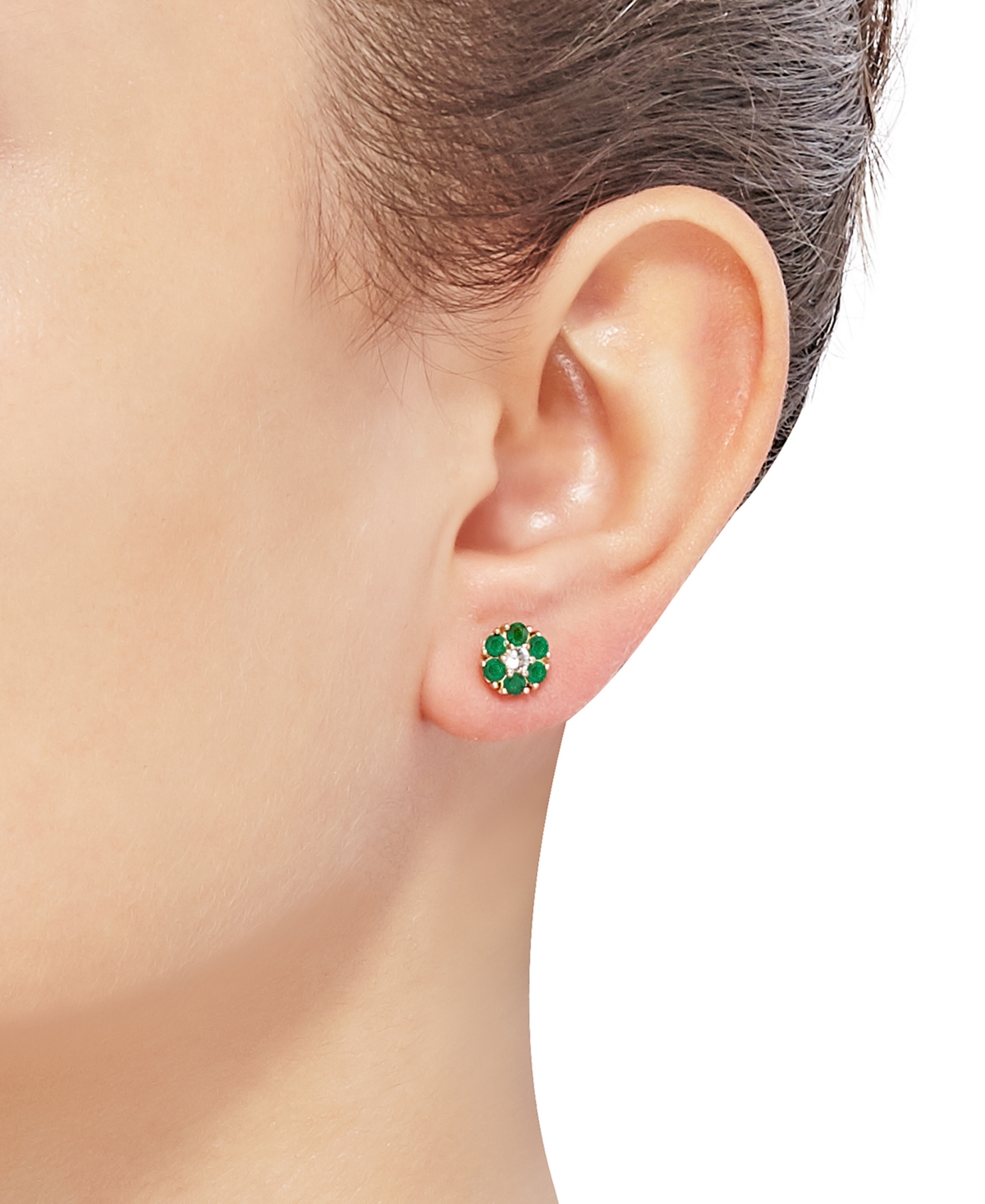 (7/8 ct. t.w.) & White Sapphire (1/6 ct. t.w.) Flower Stud Earrings in 10k Gold - Emerald