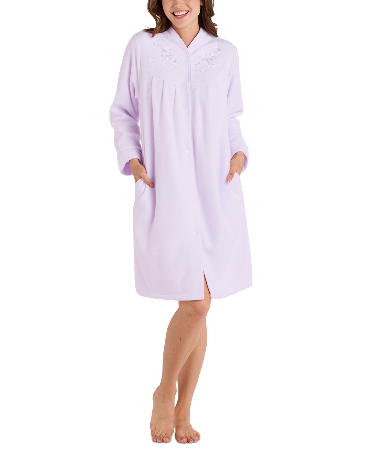 Miss Elaine Women's Embroidered Fleece Short Robe In Lilac