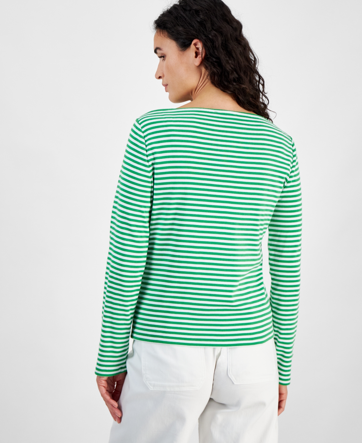 Nautica Jeans Women's Cotton Striped Boat-Neck Top -Bright White