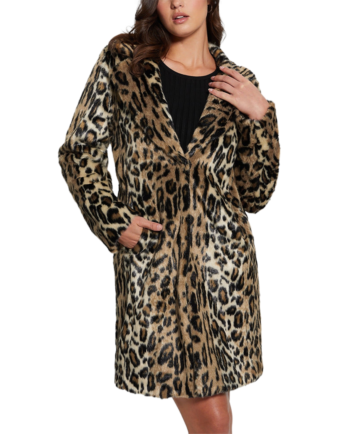 Guess Women's Solange Jacquard Faux-Fur Long-Sleeve Jacket