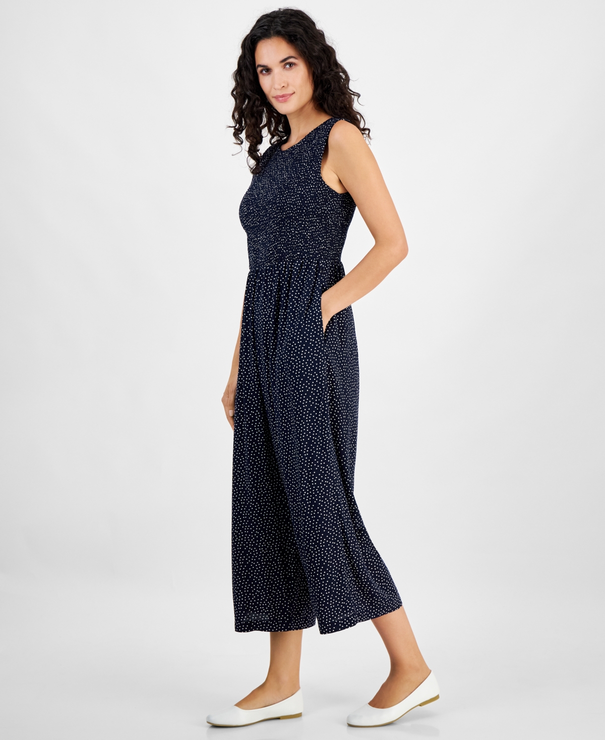 Nautica Jeans Women's Dot-Print Wide-Leg Jumpsuit -i