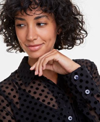 Women's Chiffon Flocked Polka-Dot Shirt, Created for Macy's
