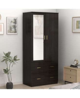 2-Door Armoires and Drawers with Mirror and Storage Shelves