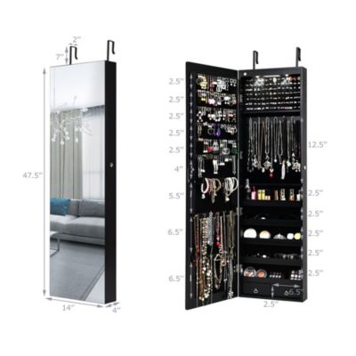 Mirrored Jewelry Cabinet Jewelry Organizer w/2 LED Lights