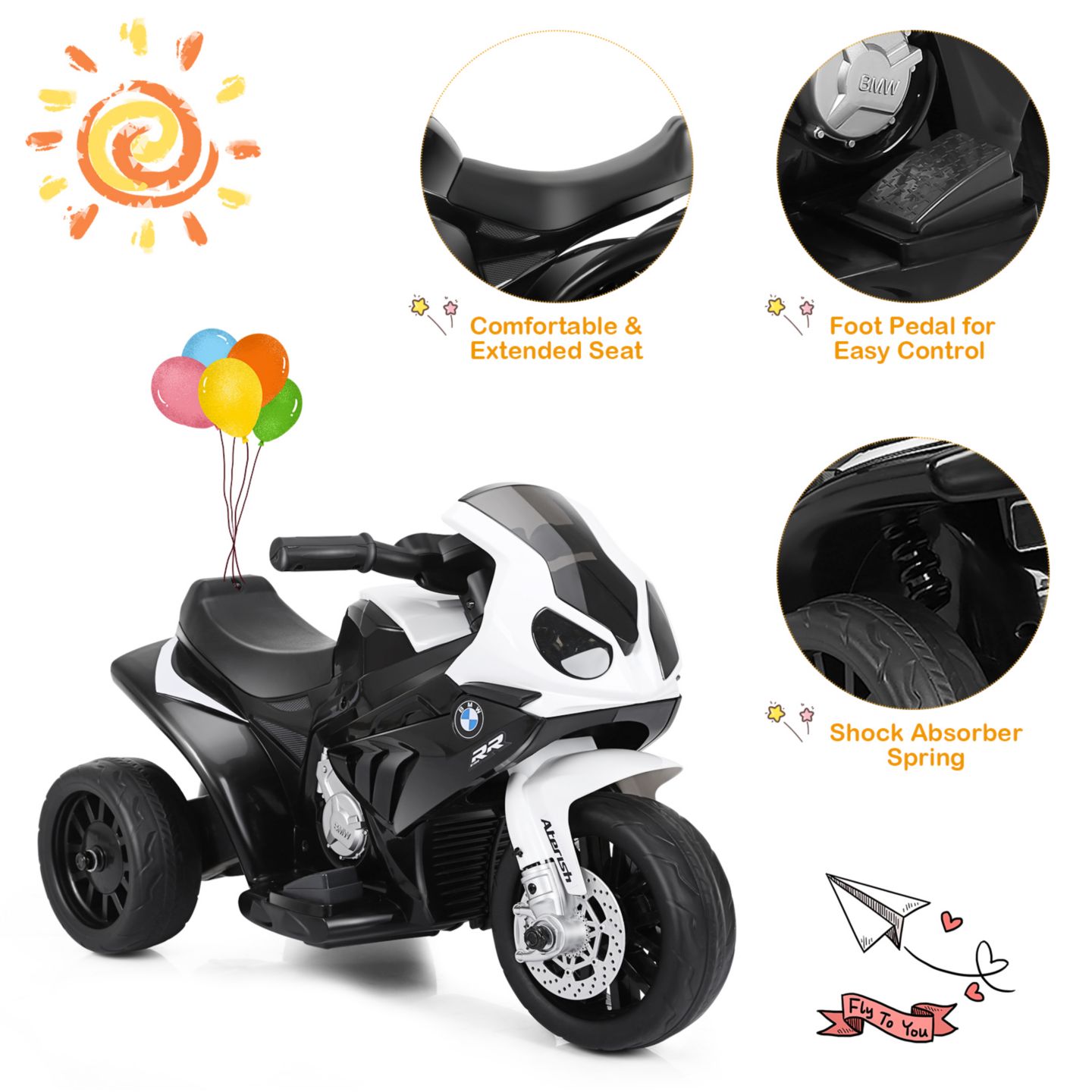 Детская игрушка Costway 6V Kids Ride-On Quad with LED Headlight & Rechargeable Battery, 44 lbs Capacity, Ages 18-36 Months, цвет: Чёрный — фото 7