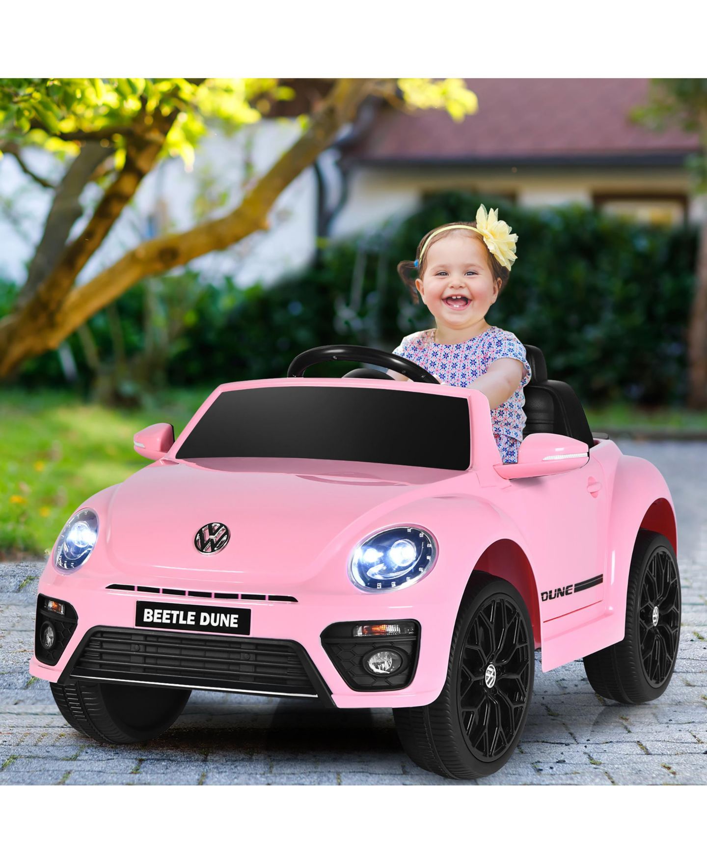 Детская игрушка Costway Beetle 12V Licensed Volkswagen Remote Control Ride-On Car, 66 lb. Capacity, 3–8 лет, цвет: Розовый — фото 2