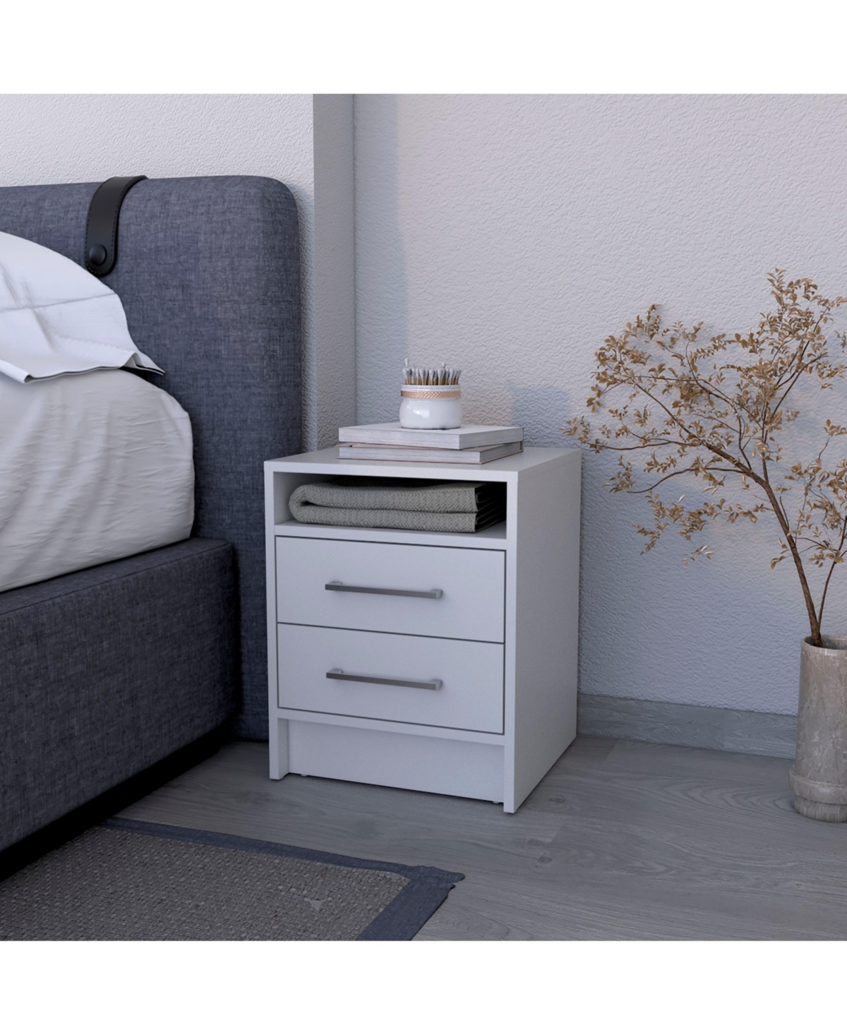Fm Furniture Eastover Nightstand melamine with two drawers- White