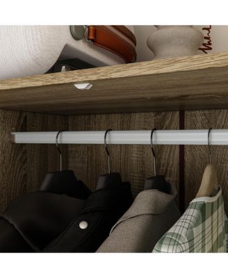 1 PC Wood Grain Rattan Doors Design Wardrobe with 5-Drawers Armoires